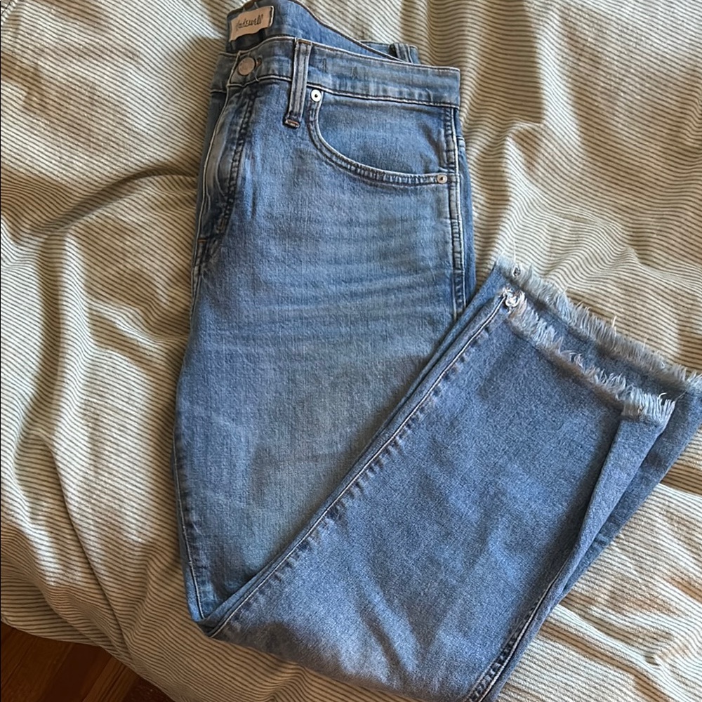 Madewell Blue Ankle Cropped Jeans with Raw Hem - Cali Demi boot